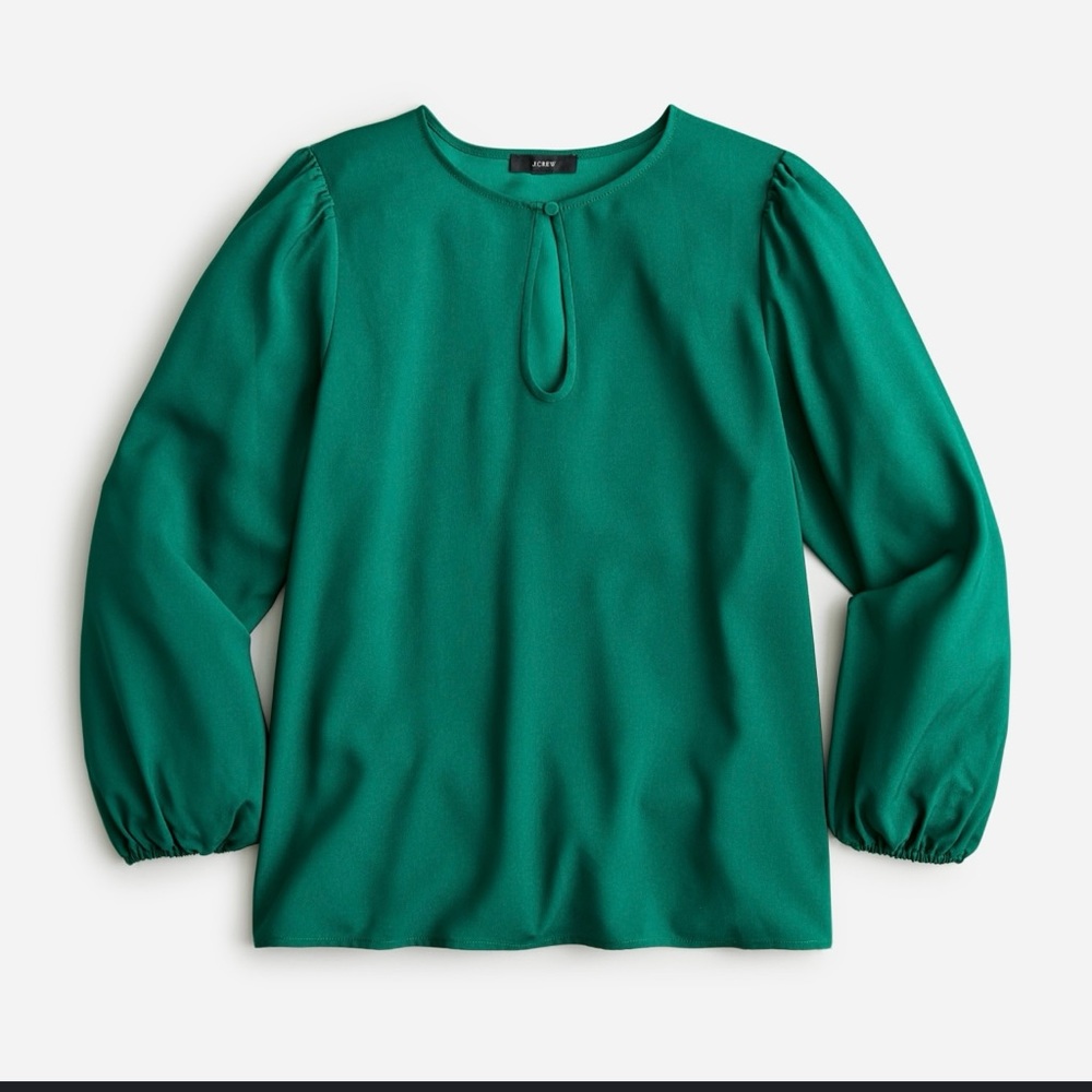 NWT‎ J. Crew Puff Sleeve Satin-Back Crepe Top in Jade, Size Small Tall